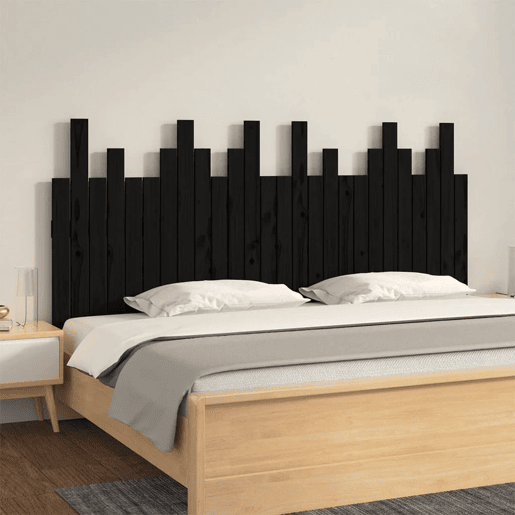 Cabeceira de cama de parede em madeira maciça de pinho preto 166x3x80 cm Cabeceira de cama de parede em madeira maciça de pinho preto 166x3x80 cm