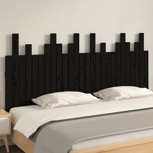 Cabeceira de cama de parede em madeira maciça de pinho preto 166x3x80 cm Cabeceira de cama de parede em madeira maciça de pinho preto 166x3x80 cm