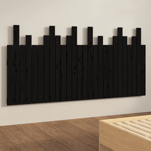 Cabeceira de cama de parede em madeira maciça de pinho preto 166x3x80 cm Cabeceira de cama de parede em madeira maciça de pinho preto 166x3x80 cm