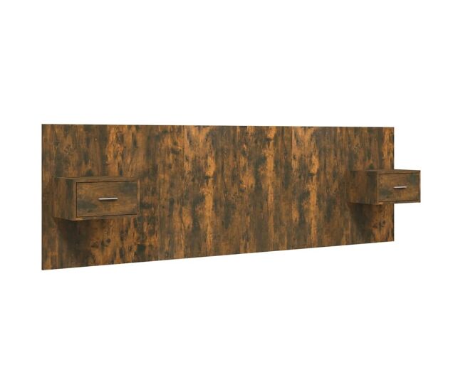 Cabecero de cama y mesitas madera contrachapada roble ahumado 160x1,5x80 cm