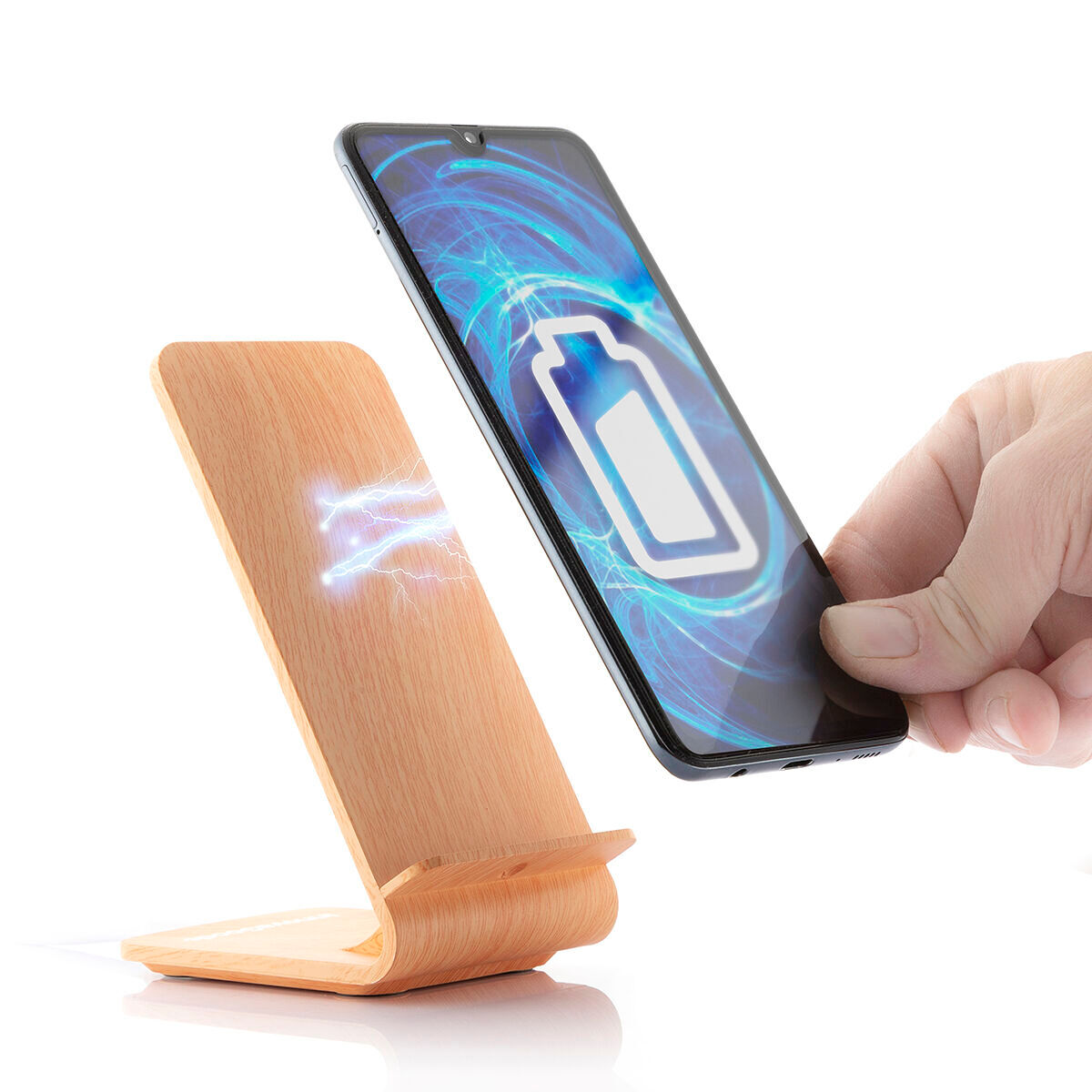 Cargador Inalámbrico Efecto Madera con Soporte