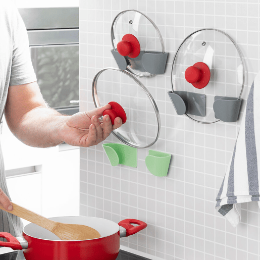 Conjunto de 3 Suportes Adesivos para Tampas de Panelas Smarack InnovaGoods Conjunto de 3 Suportes Adesivos para Tampas de Panelas Smarack InnovaGoods