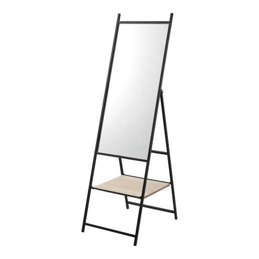Espelho de pé de corpo inteiro Chamois com 1 prateleira metálica MDF 150 x 44 x 60 cm - Efeito preto e carvalho en.casa.