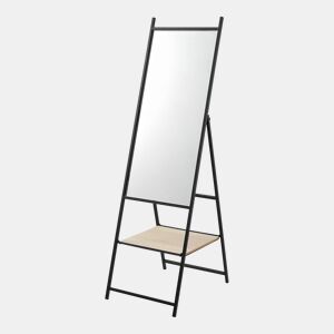 Espelho de pé de corpo inteiro Chamois com 1 prateleira metálica MDF 150 x 44 x 60 cm - Efeito preto e carvalho en.casa.