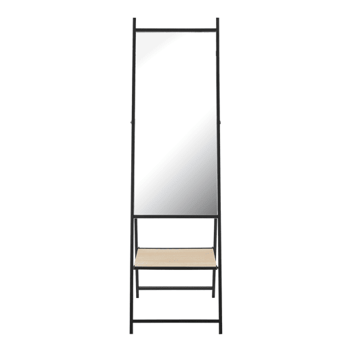Espelho de pé de corpo inteiro Chamois com 1 prateleira metálica MDF 150 x 44 x 60 cm - Efeito preto e carvalho en.casa.