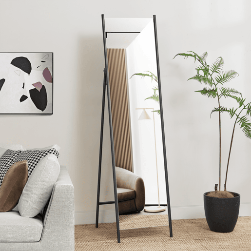 Martano espelho de pé dobrável de corpo inteiro com perna metálica basculante 160 x 43 x 49 cm - Preto en.casa.