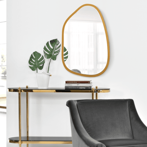 Espelho de parede assimétrico Filiano com moldura MDF 80 x 58 cm - Dourado en.casa.
