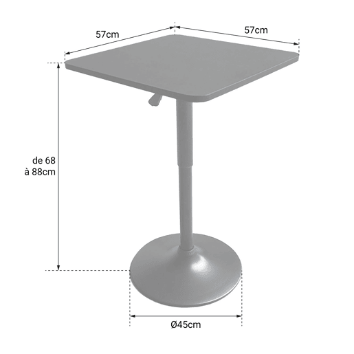 Mesa de bar quadrada LUKE preta 57x57x88cm