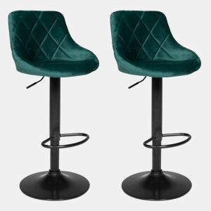 Conjunto de 2 bancos de bar ROBIN em veludo verde 48×46×106 cm