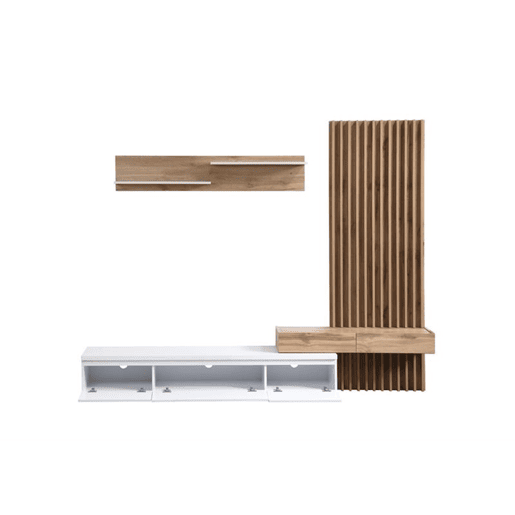 Conjunto de jantar com mesa de TV e painéis 250x200 cm - Branco e Carvalho - Venprodin