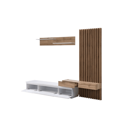 Conjunto de jantar com mesa de TV e painéis 250x200 cm - Branco e Carvalho - Venprodin