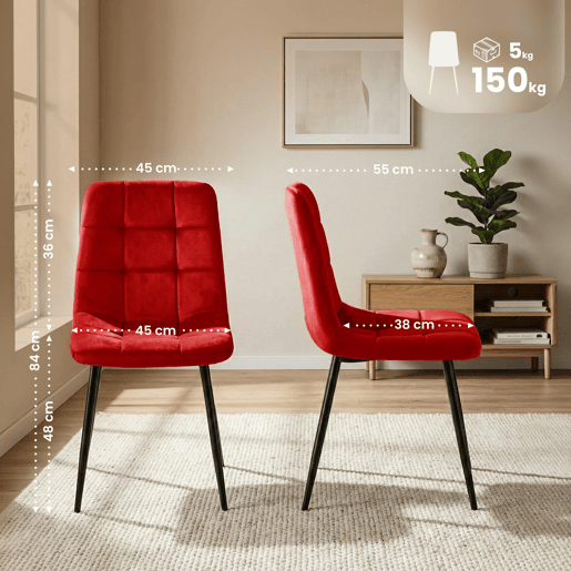 Silla de comedor Antibes tapizada en terciopelo Rojo 55X45X84 cm
