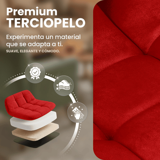 Silla de comedor Antibes tapizada en terciopelo Rojo 55X45X84 cm