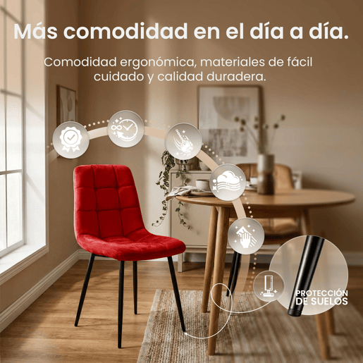 Silla de comedor Antibes tapizada en terciopelo Rojo 55X45X84 cm