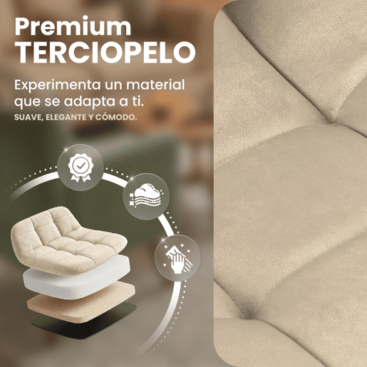 Silla de comedor Antibes tapizada en terciopelo Blanco crema 55X45X84 cm