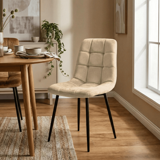 Silla de comedor Antibes tapizada en terciopelo Crema 55X45X84 cm
