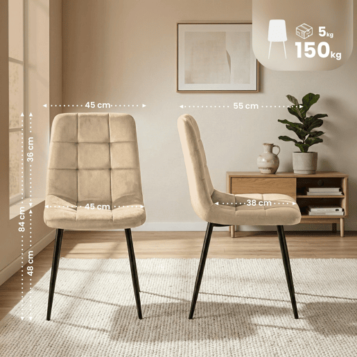 Silla de comedor Antibes tapizada en terciopelo Crema 55X45X84 cm