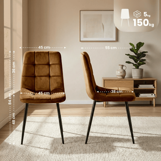 Silla de comedor Antibes tapizada en terciopelo Marrón 55X45X84 cm