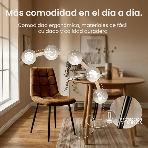 Silla de comedor Antibes tapizada en terciopelo Marrón 55X45X84 cm
