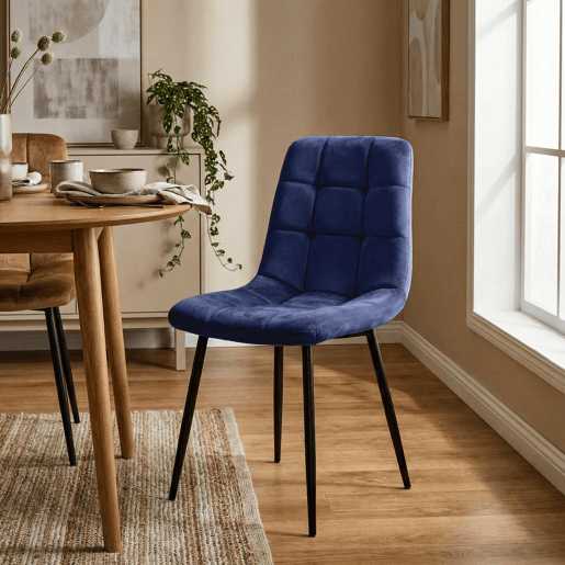 Silla de comedor Antibes tapizada en terciopelo Azul 55X45X84 cm