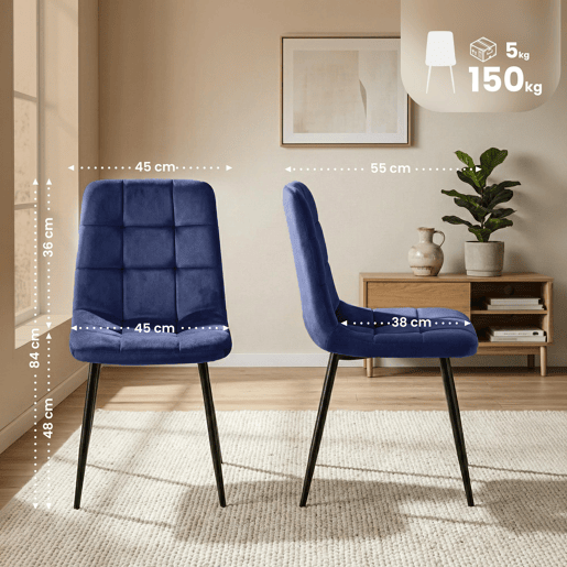 Silla de comedor Antibes tapizada en terciopelo Azul 55X45X84 cm