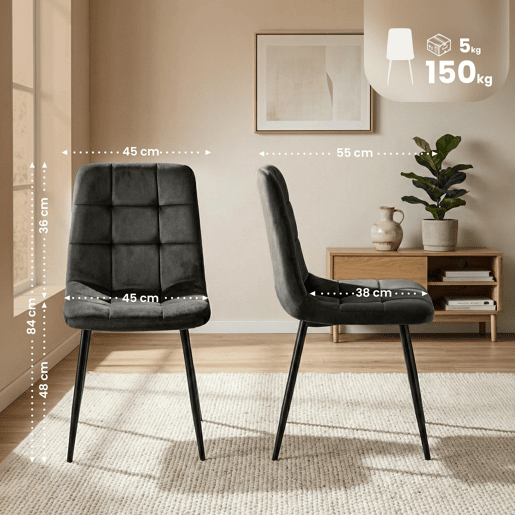 Silla de comedor Antibes tapizada en terciopelo Gris oscuro 55X45X84 cm