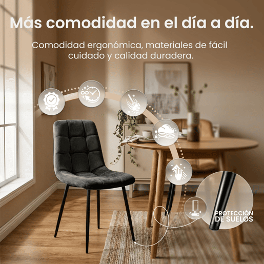 Silla de comedor Antibes tapizada en terciopelo Gris oscuro 55X45X84 cm