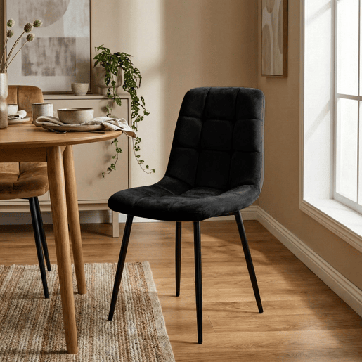Silla de comedor Antibes tapizada en terciopelo Negro 55X45X84 cm