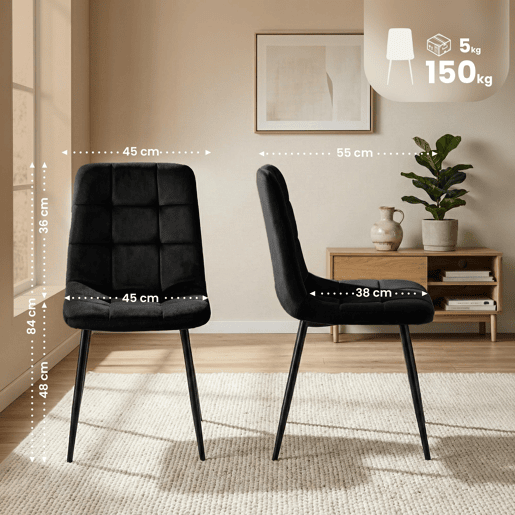 Silla de comedor Antibes tapizada en terciopelo Negro 55X45X84 cm