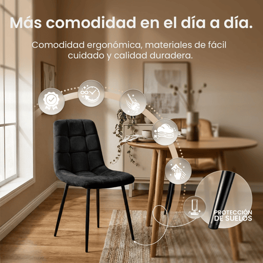 Silla de comedor Antibes tapizada en terciopelo Negro 55X45X84 cm