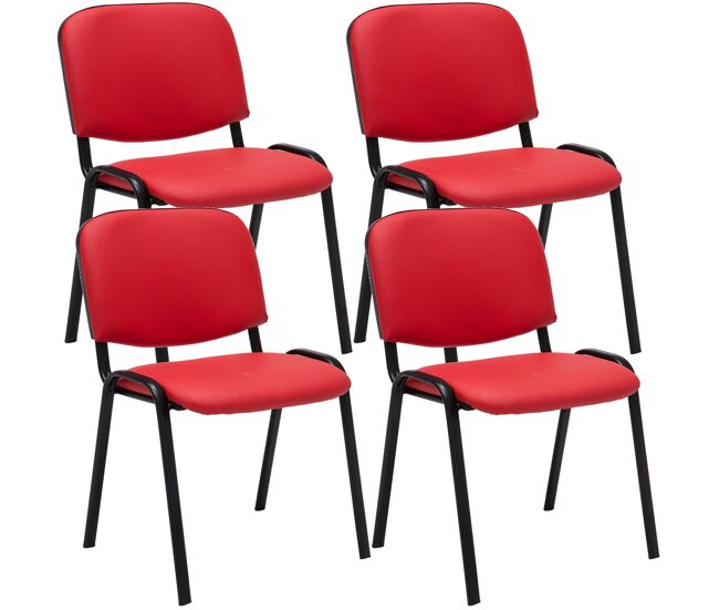 Set de 4 sillas de reuniones ken en cuero pu simil cuero rojo 53x53x83 cm