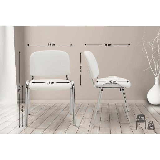 Silla De Conferencia Ken Chrom Simil cuero Blanco 48X54X79 cm