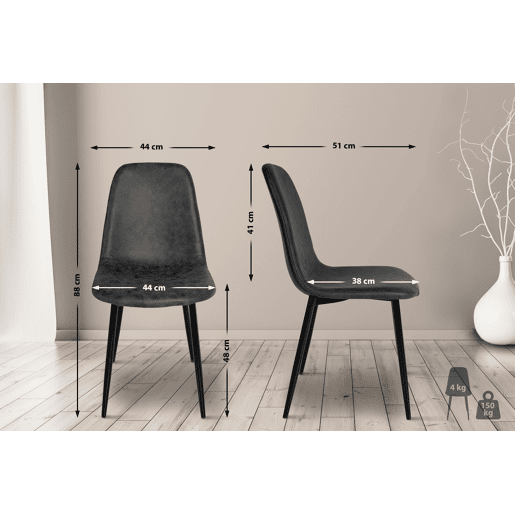 Silla de comedor Napier Simil cuero vintage Negro 51X44X88 cm Silla de comedor Napier Simil cuero vintage Negro 51X44X88 cm
