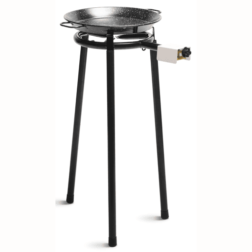 Briebe MINI Set Paella Queimador a gás 30cm + Panela de Paella Esmaltada 38cm 8 Porções + Suporte Robusto 3 Pernas, , Preto