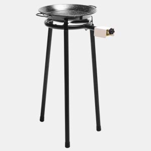 Briebe MINI Set Paella Queimador a gás 30cm + Panela de Paella Esmaltada 38cm 8 Porções + Suporte Robusto 3 Pernas, , Preto