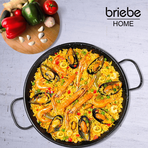 Briebe PAN42 Paellera Valenciana de 42 cm, Aço Esmaltado Antiaderente, para 10 Porções de Paella, , Preto