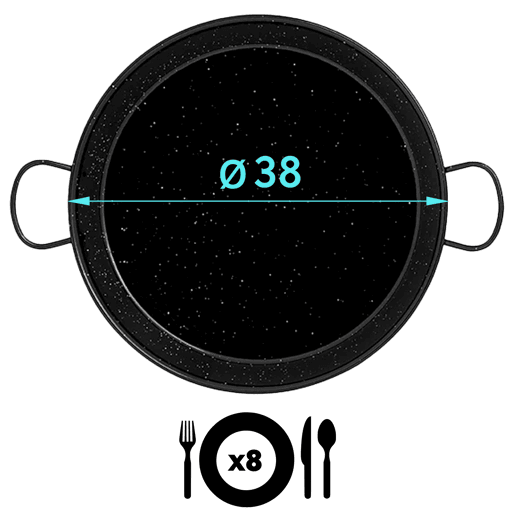Briebe PAN38 Paellera Valenciana de 38 cm, Aço Esmaltado Antiaderente, para 8 Porções de Paella, , Preto