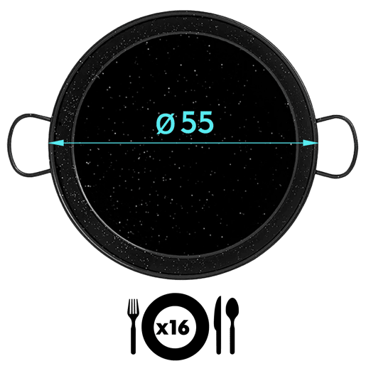 Briebe PAN55 Paellera Valenciana de 55cm, Aço Esmaltado Antiaderente, para 16 Porções de Paella, , Preto