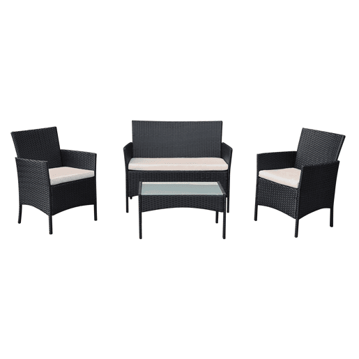 Conjunto de mobiliário de jardim CORFOU 4 pl. resina entrançada, almofadas