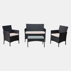 Conjunto de mobiliário de jardim CORFOU 4 pl. resina entrançada, almofadas