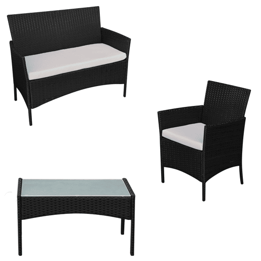 Conjunto de mobiliário de jardim CORFOU 4 pl. resina entrançada, almofadas