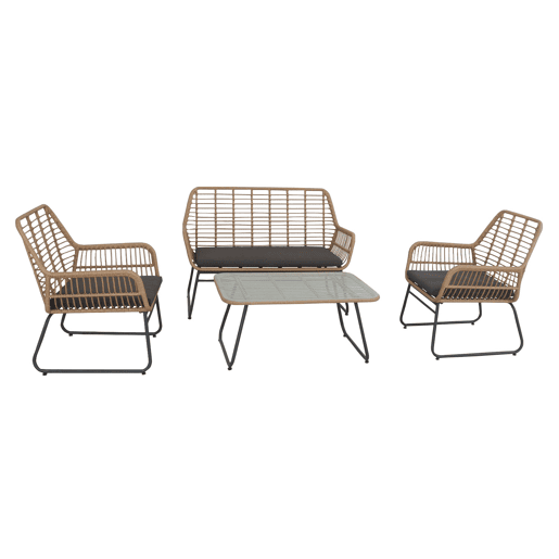 Conjunto de mobiliário de jardim MARÉ 4 pl. resina entrançada, almofadas