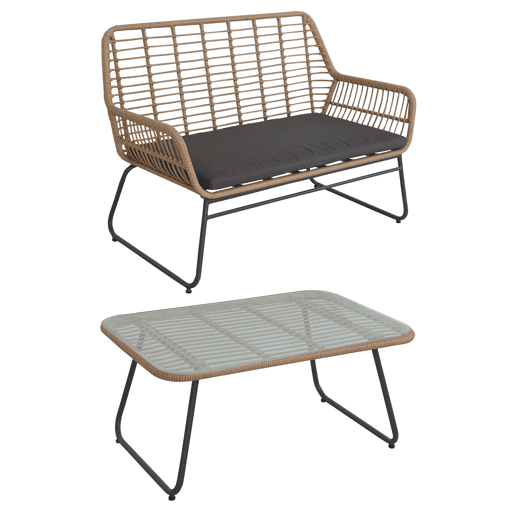 Conjunto de mobiliário de jardim MARÉ 4 pl. resina entrançada, almofadas