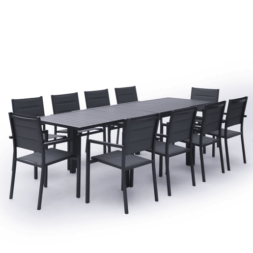 Conjunto de jardim extensível VENEZIA 10 lugares em textilene cinzento - alumínio antracite
