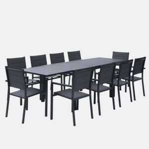 Conjunto de jardim extensível VENEZIA 10 lugares em textilene cinzento - alumínio antracite