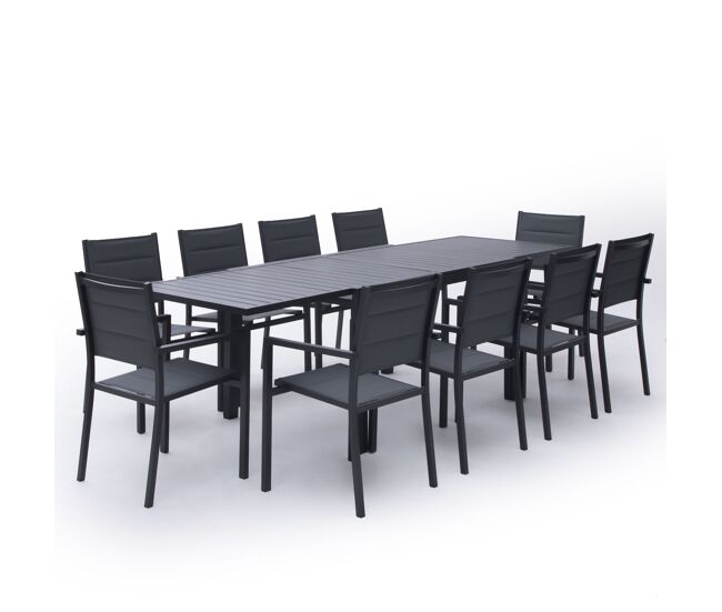 Conjunto de jardín extensible venezia 10 plazas en textileno gris - aluminio antracita
