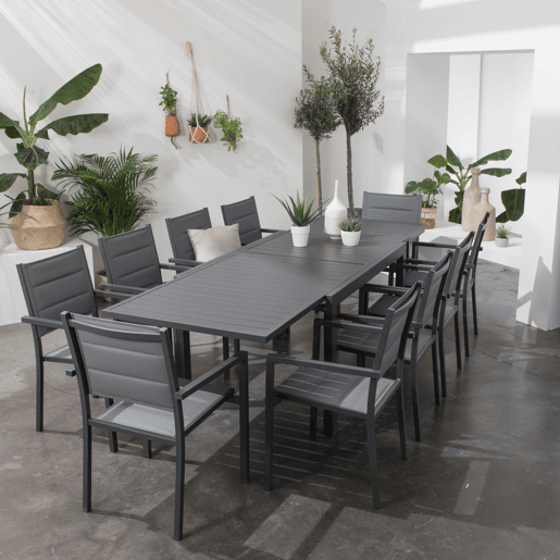 Conjunto de jardim extensível VENEZIA 10 lugares em textilene cinzento - alumínio antracite