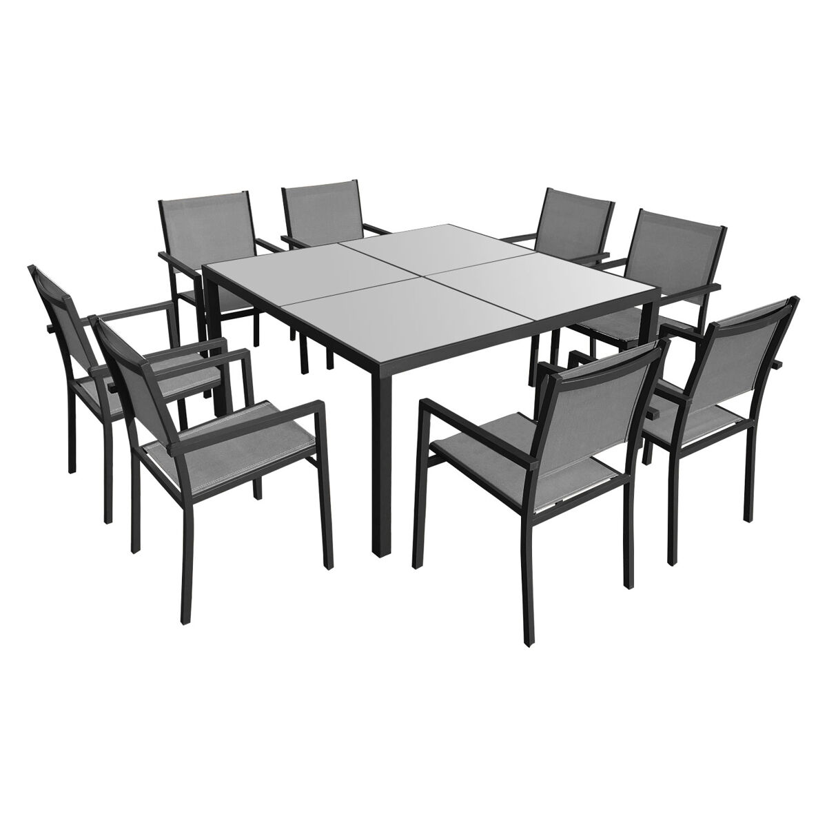 Conjunto de muebles de jardín CAGLIARI de 8 plazas en textileno y aluminio Gris