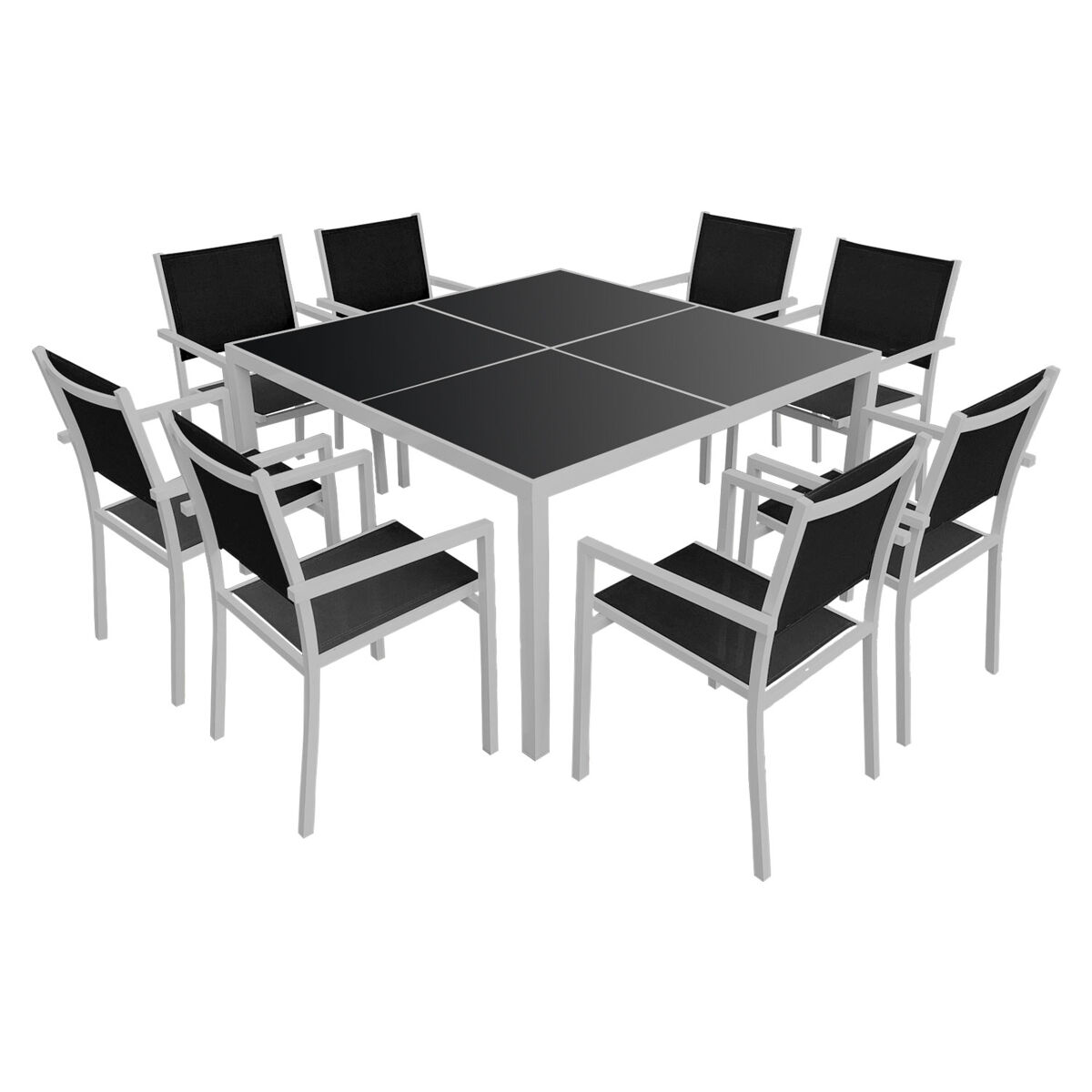Conjunto de muebles de jardín CAGLIARI de 8 plazas en textileno y aluminio Negro/ Gris