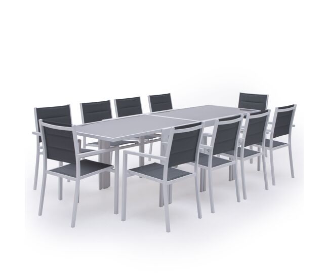 Conjunto de muebles de jardín lampedusa 10 plazas, textileno y aluminio